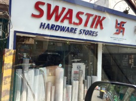 A shop we saw today. Notice that the swastika symbol looks different from the symbol used to represent the Nazi party.