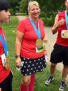 Done, sweaty, wearing my hard-earned bling!